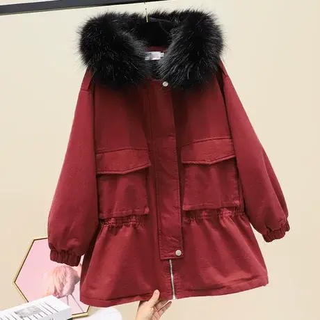 冬季中长款女士大毛领派克服外套宽松显瘦加绒加厚工装棉服大衣潮图片