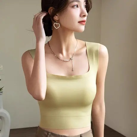 带胸垫一体式内衣女宽肩带夏天吊带背心可外穿免穿文胸牛油果绿色图片