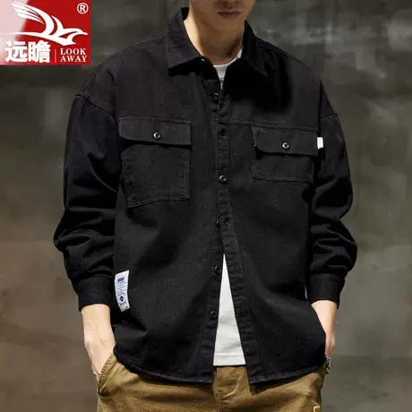 牛仔外套男春秋季新款潮牌痞帅气男装2023宽松工装夹克男士上衣服图片
