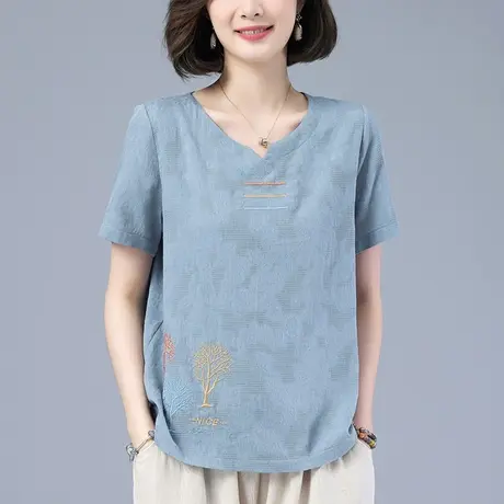 加肥加大码短袖t恤女夏季新款宽松中年妈妈纯棉百搭文艺显瘦体恤商品大图