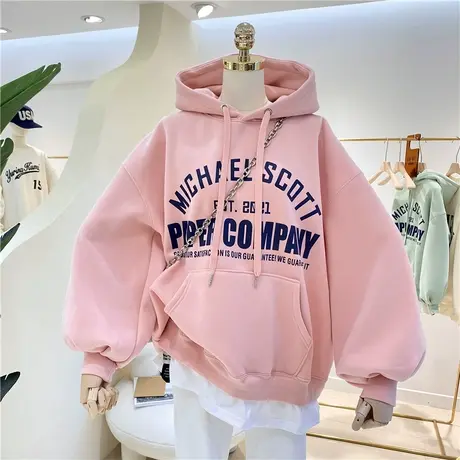 大码oversize加绒连帽卫衣女秋冬设计感小众韩版宽松chic港味外套商品大图