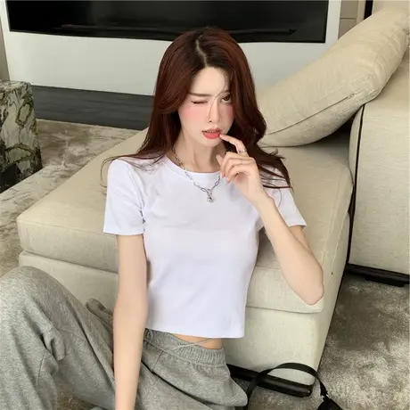 2024年春夏季新款女装设计感小众短款上衣服ins潮白色短装短袖t恤商品大图