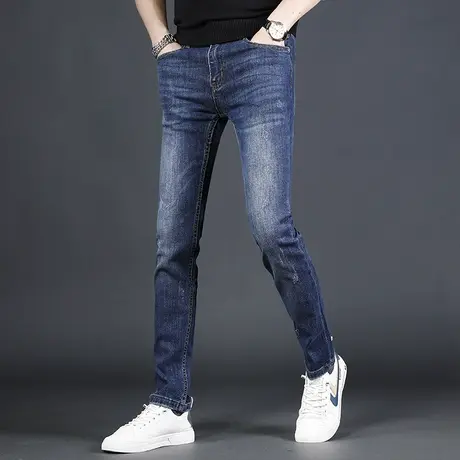 牛仔长裤男夏季2024新款修身小脚蓝色韩版百搭男士牛仔裤薄款中年商品大图