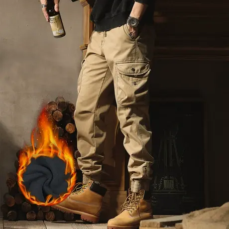 秋冬款潮牌工装裤男士休闲束脚百搭加绒加厚保暖长裤子男生宽松款图片