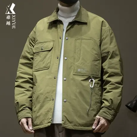 希越新国标衬衫式羽绒服男士冬季加厚白鸭绒翻领夹克宽松大码外套商品大图