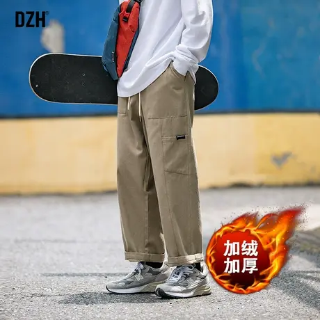 男士复古卡其色休闲男裤加绒加厚2023冬季新款日系工装纯棉长裤子商品大图