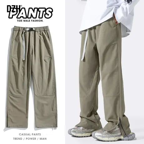 男士工装裤男秋季裤子男款潮阔腿裤牌男2024新款美式高街休闲长裤商品大图