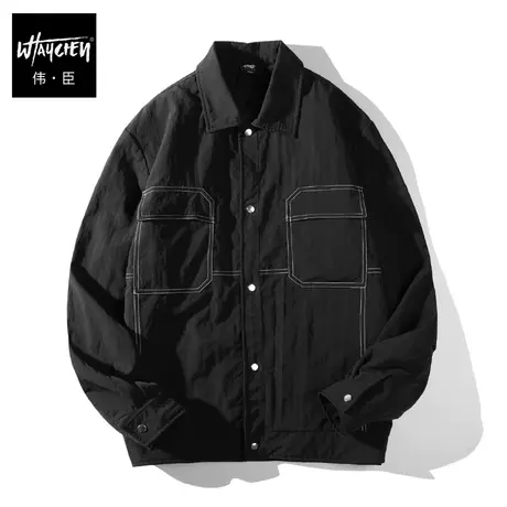 伟臣2022新品春秋装夹克外套胖子加肥加大宽松翻领日系工装上衣男商品大图