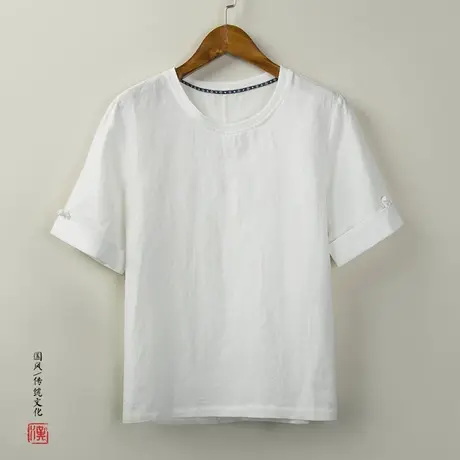 复古亚麻t恤男士短袖夏季薄款盘扣禅服宽松民国夏装麻料茶服唐装图片
