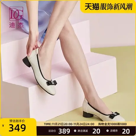 真皮蝴蝶结浅口单鞋女低跟2024新款软皮粗跟头层牛皮休闲妈妈鞋商品大图