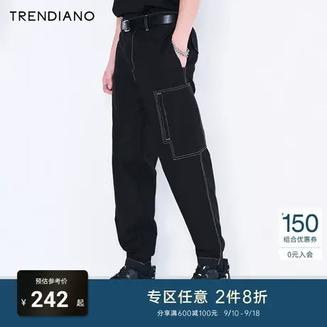 TRENDIANO潮牌官方秋冬男装棉质时尚韩风百搭长裤宽松休闲直筒裤商品大图