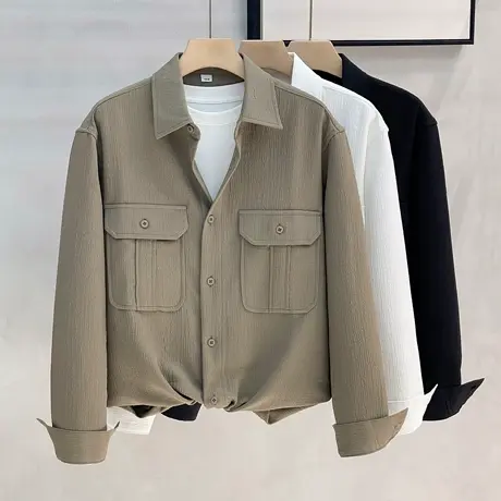 长袖衬衫男春秋季2023新款休闲高级感工装外穿纯棉长袖衬衣外套商品大图