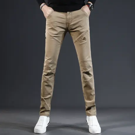 卡其色工装休闲牛仔裤男秋冬款修身小脚2023新款弹力百搭男士裤子商品大图