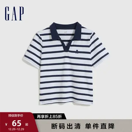 【断码优惠】Gap女装夏季纯棉POLO开领水洗棉T恤714683短袖上衣商品大图