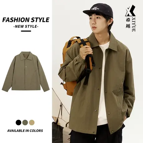 希越美式工装夹克男翻领2024年春季新款户外宽松大码男士潮流外套图片