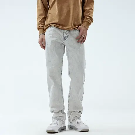 美式浅灰水洗牛仔裤男潮牌春秋季休闲高个子加长版大码直筒裤子男商品大图
