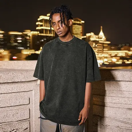 Nuthink复古纯色水洗做旧美式高街T恤男短袖潮牌潮流半袖男款夏季商品大图