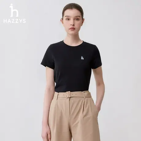 Hazzys哈吉斯奥莱圆领短袖T恤女士夏季新品纯色休闲运动体恤上衣图片