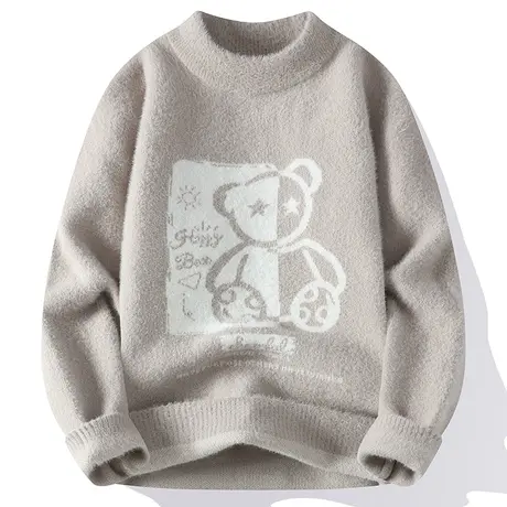 秋冬季男士毛衣加厚款青少年学生格子半高领打底衫保暖针织衫线衣商品大图