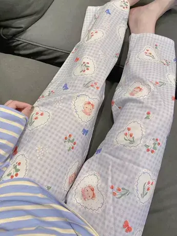 梭织纯棉家居裤卡通小熊宽松舒适睡裤长裤商品大图