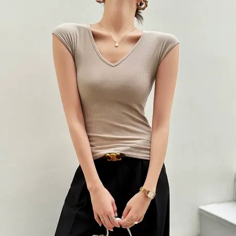 坎肩背心打底衫女2024夏季V领修身无袖T恤遮副乳西装内搭上衣薄款商品大图