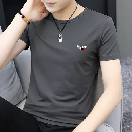 莫代尔男士短袖t恤潮牌圆领上衣服潮流夏季冰丝凉感半袖印花体恤商品大图