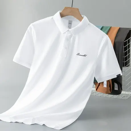 翻领保罗polo衫白色短袖t恤男装冰丝凉感半袖有领上衣服带领体恤商品大图