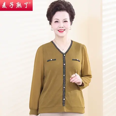 妈妈春装洋气长袖针织上衣服春秋打底小衫 中老年女装T恤阔太太图片