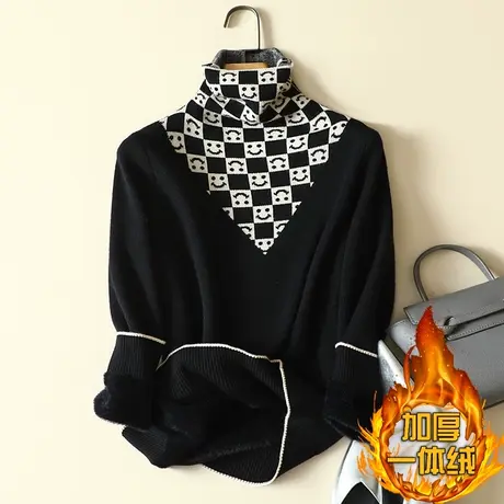 秋冬加绒毛衣女加厚一体绒内搭堆堆高领套头针织打底衫保暖上衣女商品大图