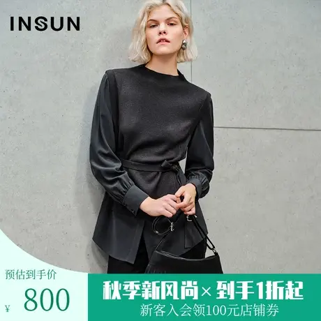 恩裳2023秋装新款知性美拉德上衣羊绒羊毛仿醋酸假两件女装针织衫商品大图