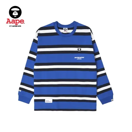 Aape旗舰店男装秋冬撞色条纹猿颜徽章字母印花休闲长袖T恤1371XAL商品大图
