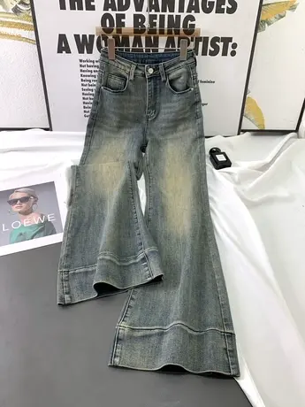 磨白复古牛仔喇叭裤女2023秋季新款显瘦百搭高腰弹力修身微喇长裤商品大图