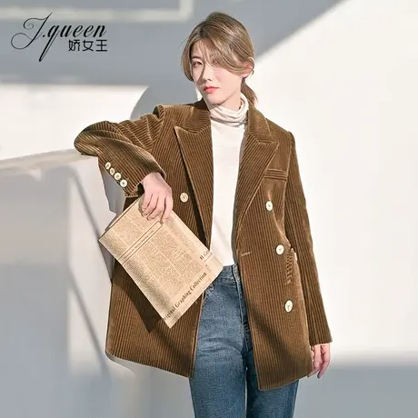 灯芯绒西装外套女小众高级感秋冬加绒复古气质休闲粗条绒小西服厚图片