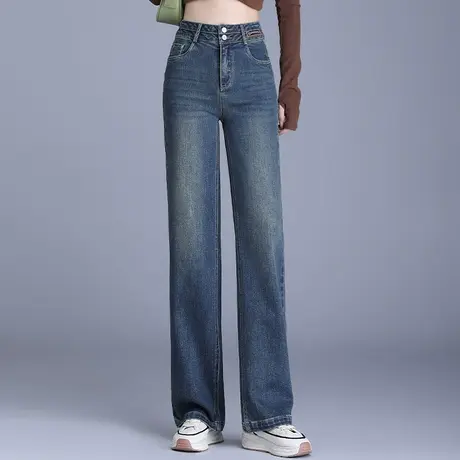 港风高级感牛仔裤女直筒宽松高腰显瘦休闲裤秋季潮流窄版阔腿裤子图片