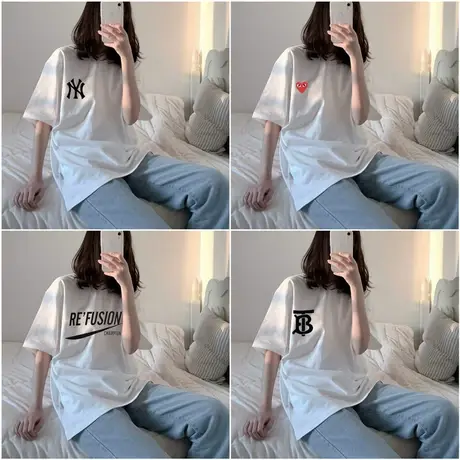 夏季新款小众设计感薄款上衣服别致甜酷白色ins潮宽松短袖T恤女装商品大图