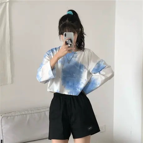 外穿长袖t恤女短款2023年新款春秋季小众设计感宽松高腰上衣商品大图