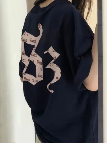 美式复古纯棉短袖t恤女夏季小众设计感宽松潮牌港风chic半袖上衣商品大图