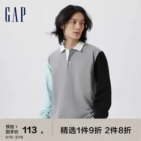Gap男装秋季新款纯棉长袖水洗棉POLO衫598818宽松拼色运动T恤图片