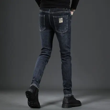 加绒牛仔裤男秋冬季2022年新款蓝色抓绒厚款修身小脚男士弹力裤子商品大图