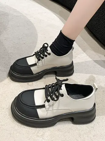 小众设计感单鞋女厚底百搭英伦风小个子松糕底乐福鞋春秋款小皮鞋商品大图