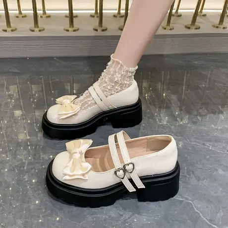 粗跟浅口软妹风小皮鞋女2023秋季新款洛丽塔制服JK萝莉蝴蝶结单鞋商品大图