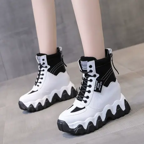 厚底高帮鞋女2023秋冬新款马丁靴百搭内增高女鞋休闲小白鞋老爹鞋商品大图