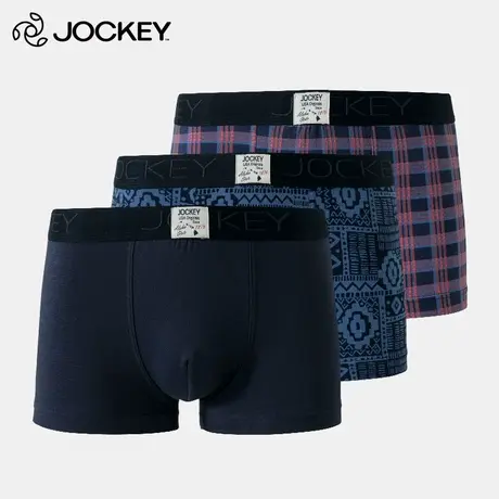 Jockey居可衣男士平角内裤纯棉四角裤舒适透气弹力贴身运动3条装图片