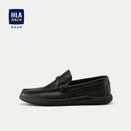 HLA/海澜之家质感牛皮休闲皮鞋24新款套口一脚蹬圆头中老年鞋子男商品大图
