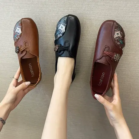 老北京布鞋女皮鞋平底休闲妈妈单鞋软底复古风真皮防水休闲鞋秋季商品大图