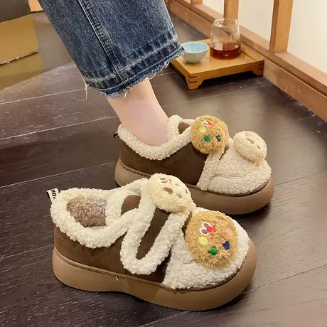 奶呼呼棉鞋女款冬季厚底防滑外穿加绒保暖可爱室内居家包跟棉拖鞋商品大图