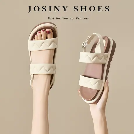 Josiny/卓诗尼休闲平底厚底凉鞋2023年新款夏季一字扣沙滩鞋夏天商品大图