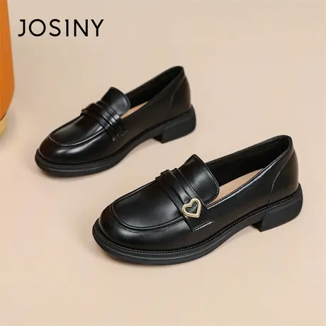 Josiny/卓诗尼单鞋女鞋2024新款春季气质粗跟配裙子复古小皮鞋子商品大图