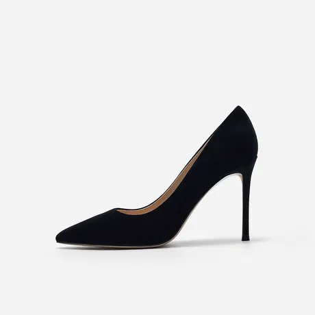 Nine West/玖熙高跟鞋2022年秋冬新款经典纯色黑色羊反绒女鞋单鞋图片