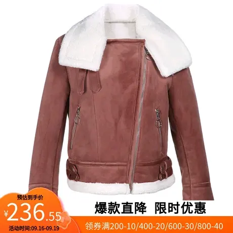 【艾格】2023春季新款夹棉外套女帅气刺绣口袋短款加厚机车服图片